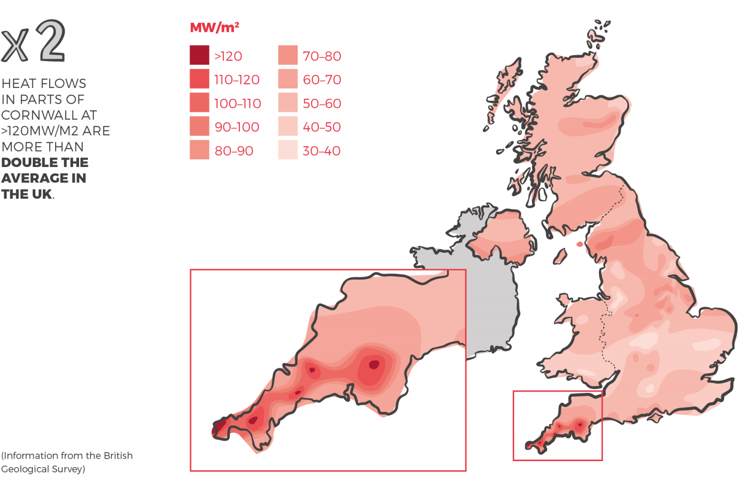 Heat flow map of Cornwall