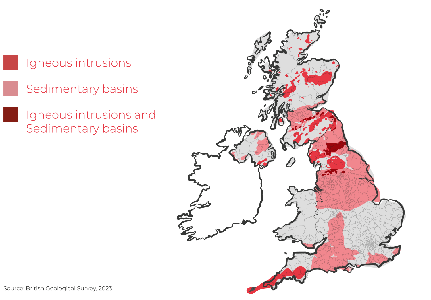 Map showing geothermal energy potential in the UK